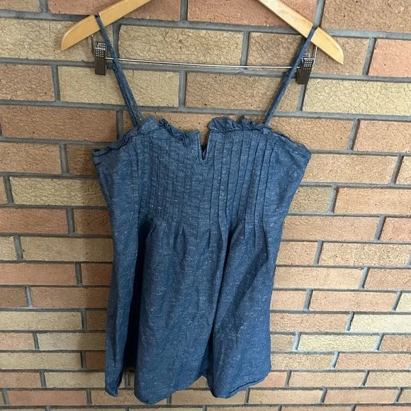 Madewell Chambray Pintuck Cami Ruffle Chambray Mini Dress Size 4 - Picture 2 of 8